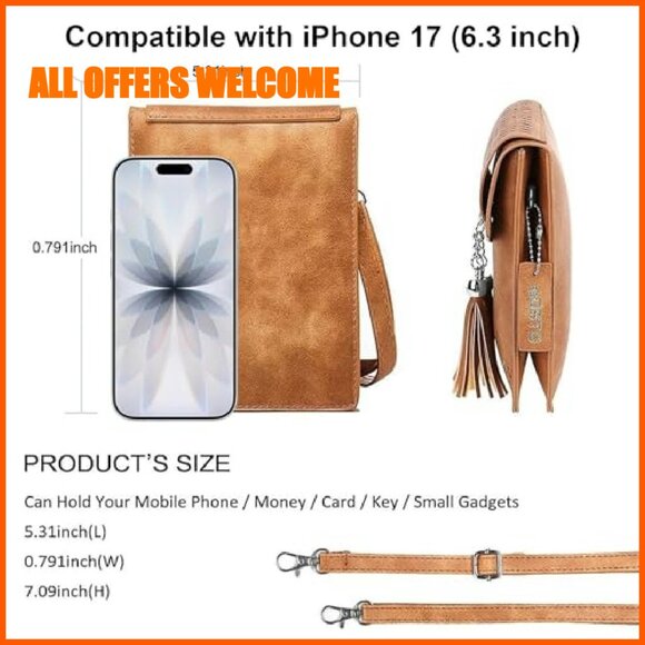 Small Crossbody Bag with Tassel, PU Leather, Phone Purse for Women - Picture 5 of 8